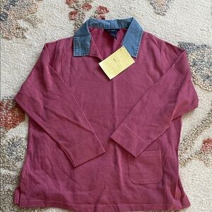 QVC Denim&Co Pink Top with Blue Collar women top Brand New